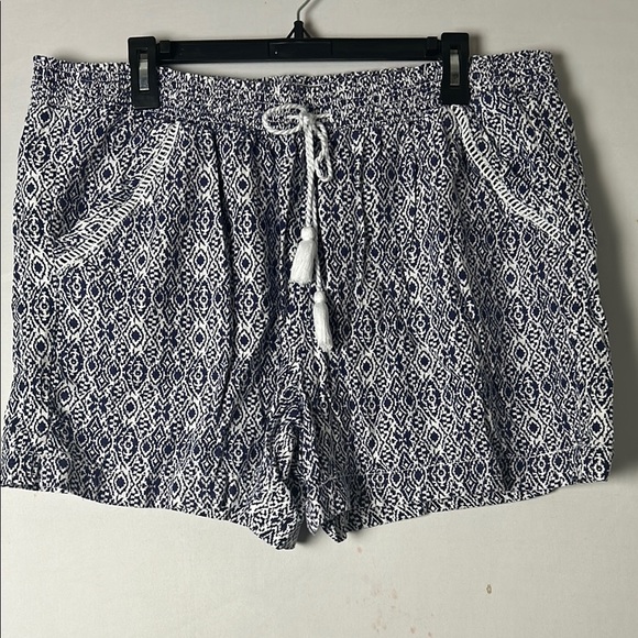 BRIGGS Blue White Print Lounge Linen Shorts Size XXL Women’s 4 Pockets - Picture 3 of 7